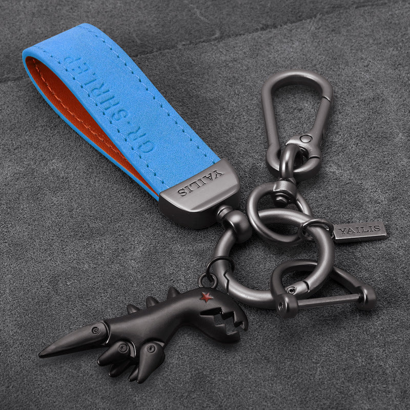 Suede Lanyard Metal Dinosaur Keychain