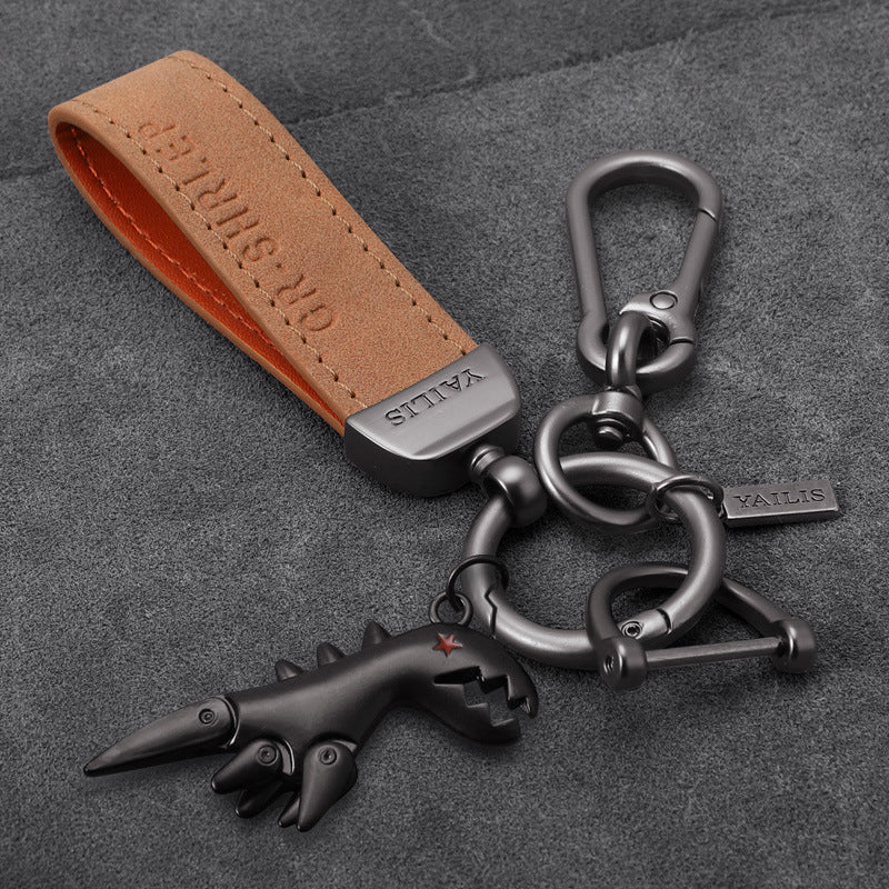 Suede Lanyard Metal Dinosaur Keychain
