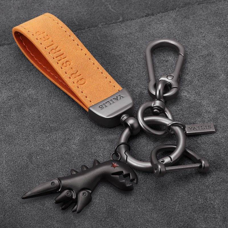 Suede Lanyard Metal Dinosaur Keychain