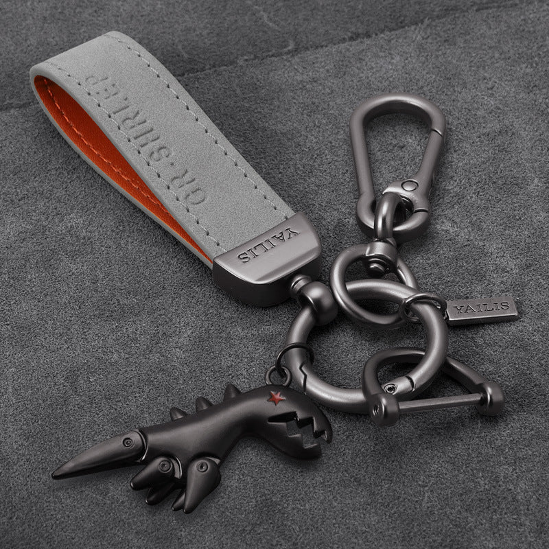 Suede Lanyard Metal Dinosaur Keychain