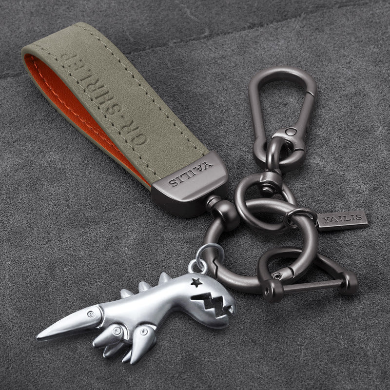 Suede Lanyard Metal Dinosaur Keychain