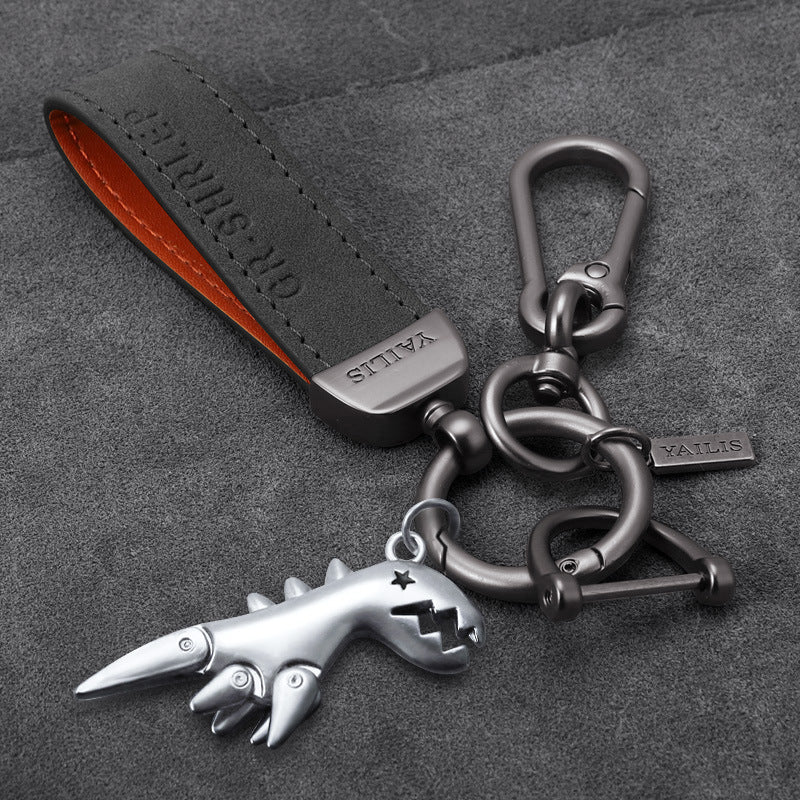 Suede Lanyard Metal Dinosaur Keychain