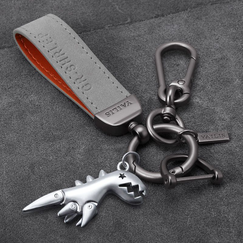 Suede Lanyard Metal Dinosaur Keychain