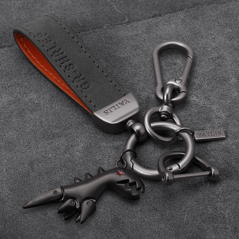 Suede Lanyard Metal Dinosaur Keychain