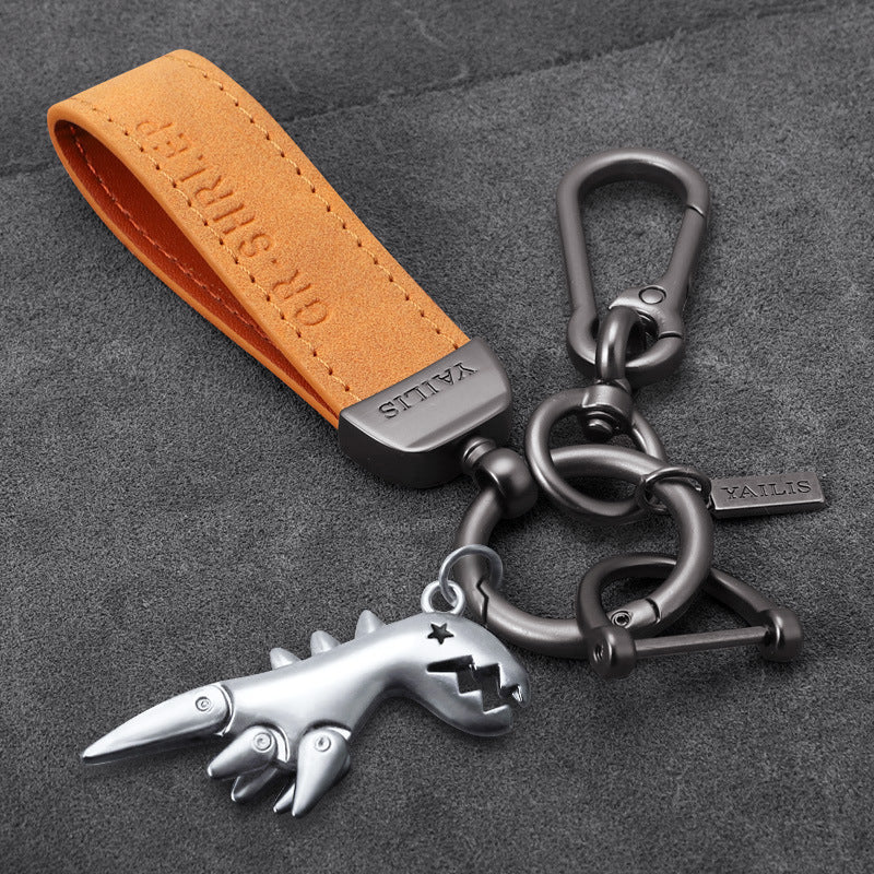 Suede Lanyard Metal Dinosaur Keychain