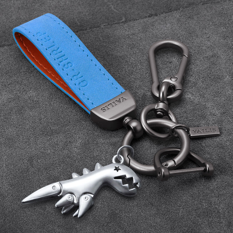 Suede Lanyard Metal Dinosaur Keychain