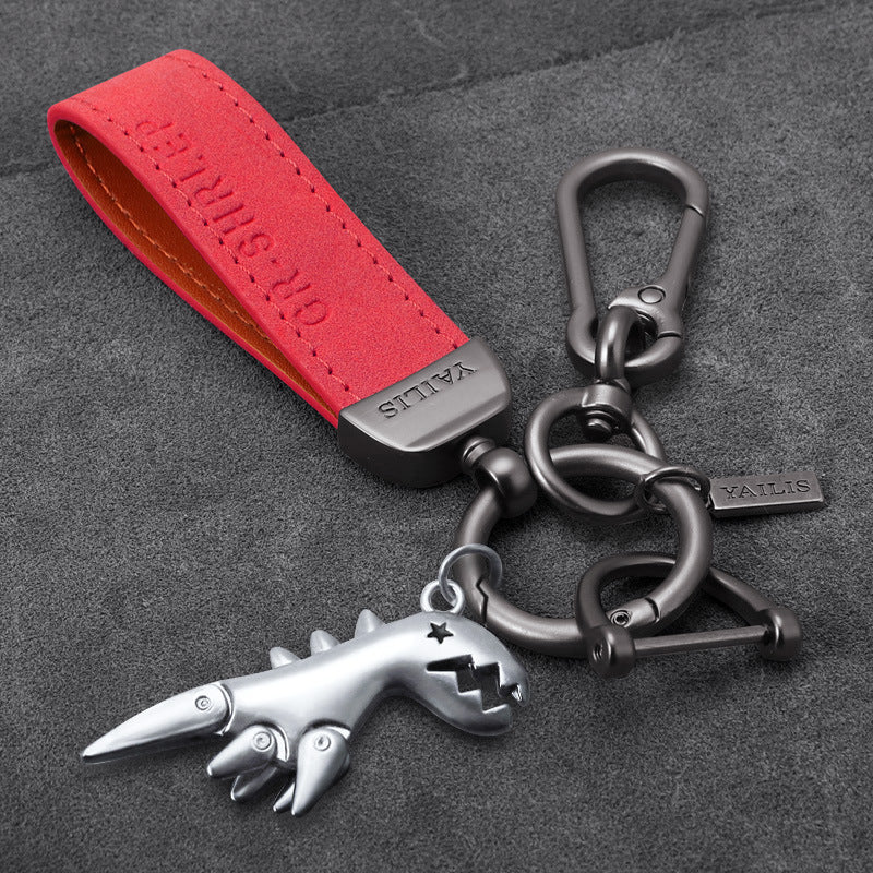 Suede Lanyard Metal Dinosaur Keychain