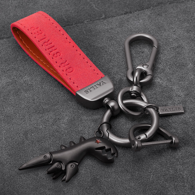 Suede Lanyard Metal Dinosaur Keychain