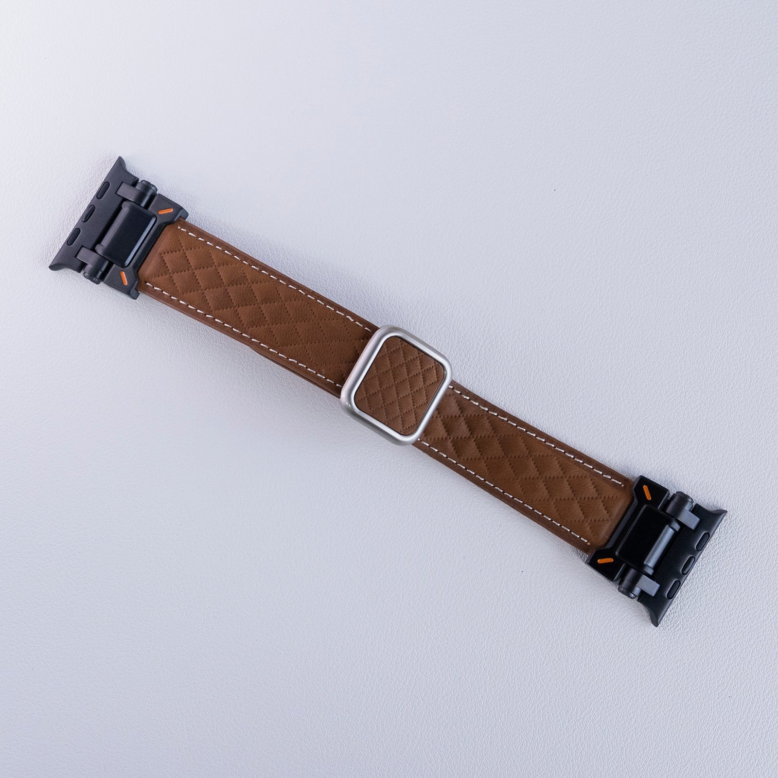 Waffle Pattern Titanium Leather Magnetic Buckle Watch Strap