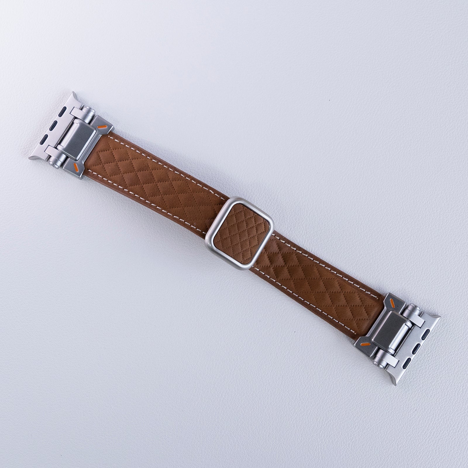 Waffle Pattern Titanium Leather Magnetic Buckle Watch Strap