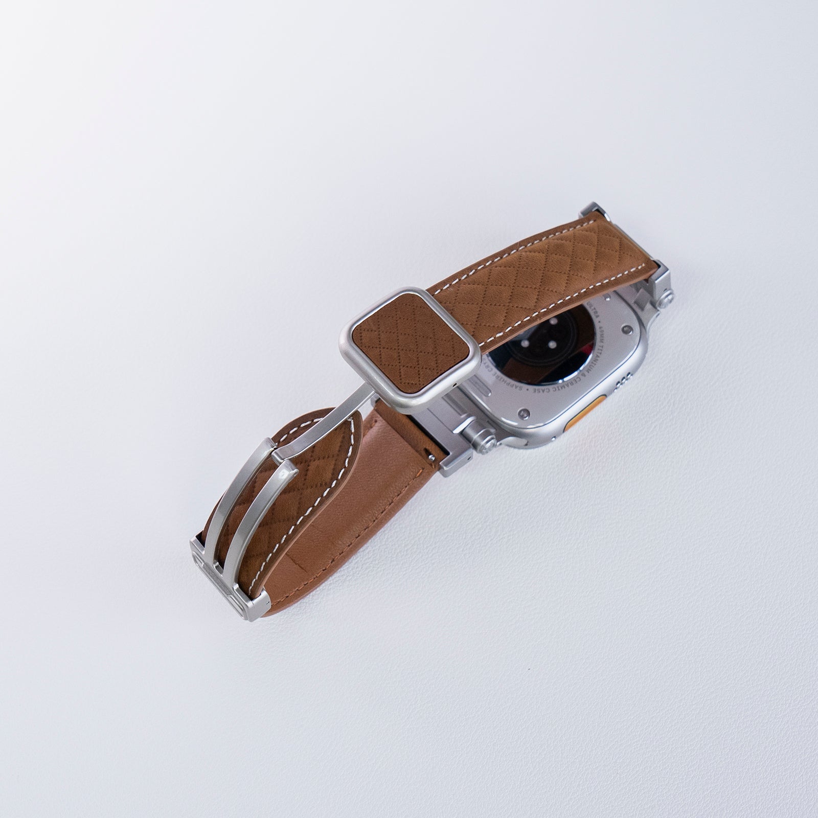 Waffle Pattern Titanium Leather Magnetic Buckle Watch Strap