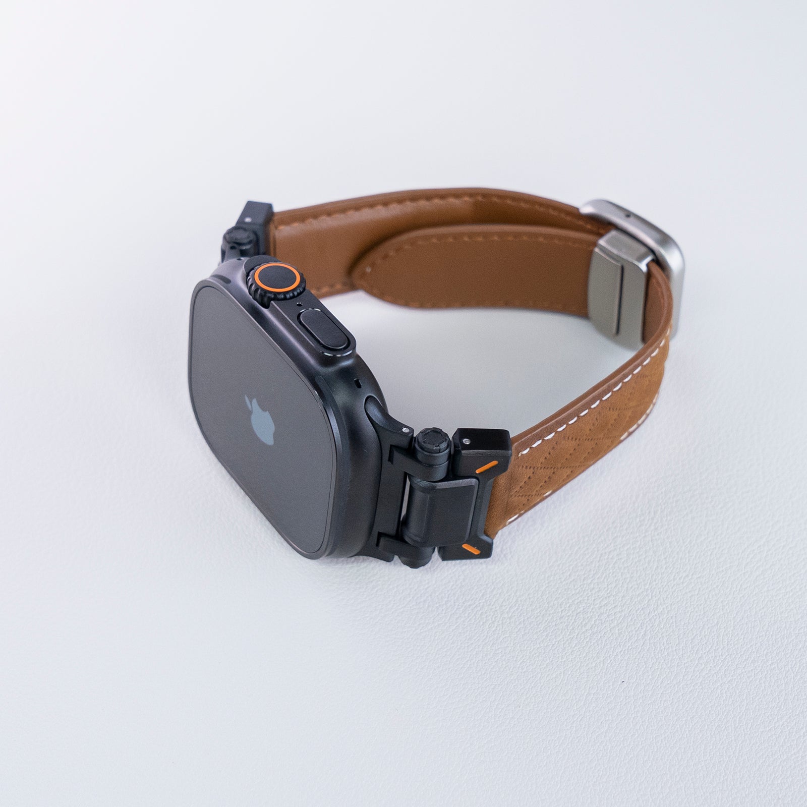 Waffle Pattern Titanium Leather Magnetic Buckle Watch Strap