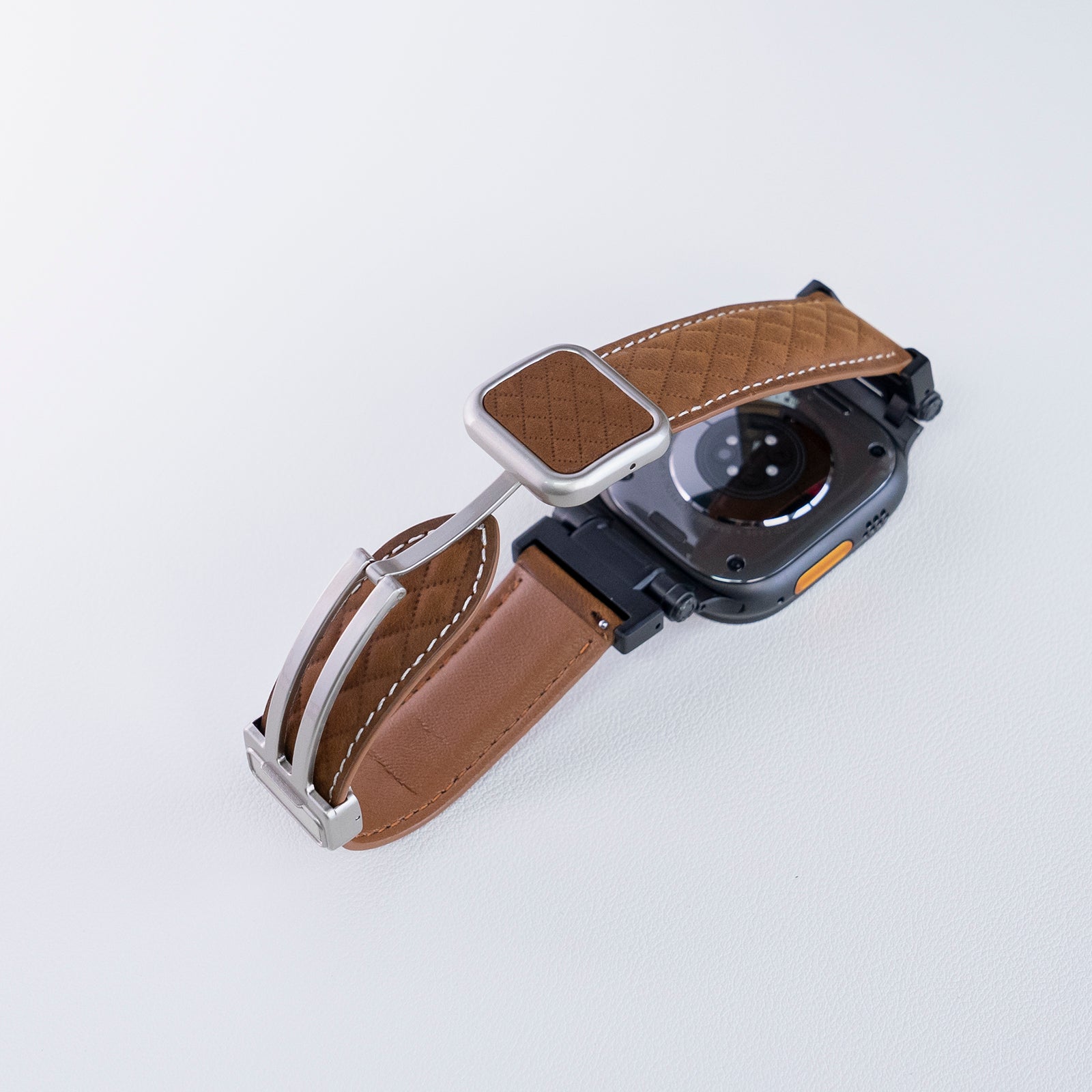 Waffle Pattern Titanium Leather Magnetic Buckle Watch Strap