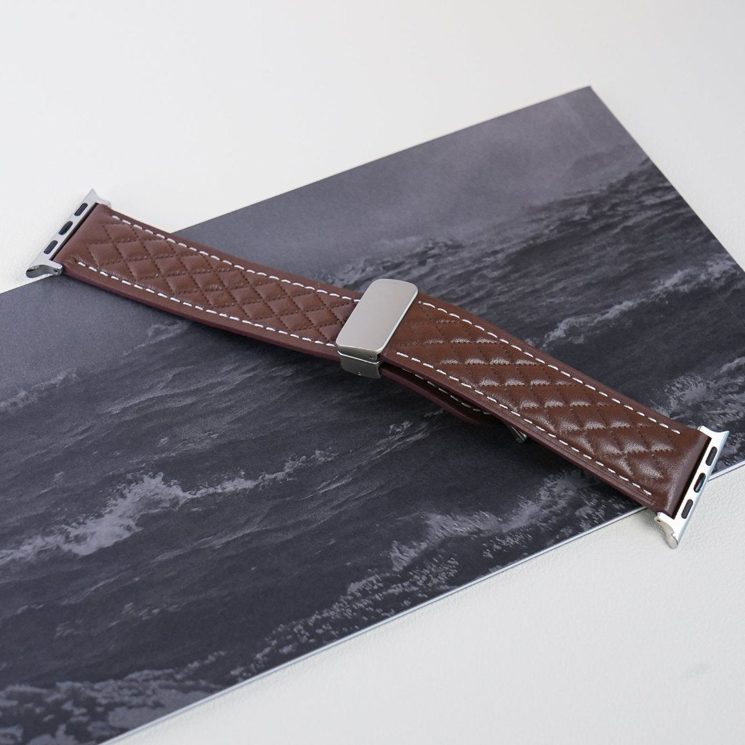 Diamond Check Leather Magnetic Strap