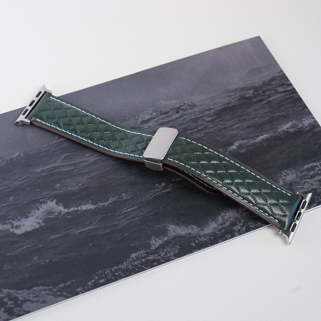 Diamond Check Leather Magnetic Strap