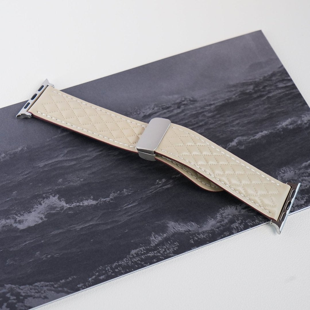 Diamond Check Leather Magnetic Strap