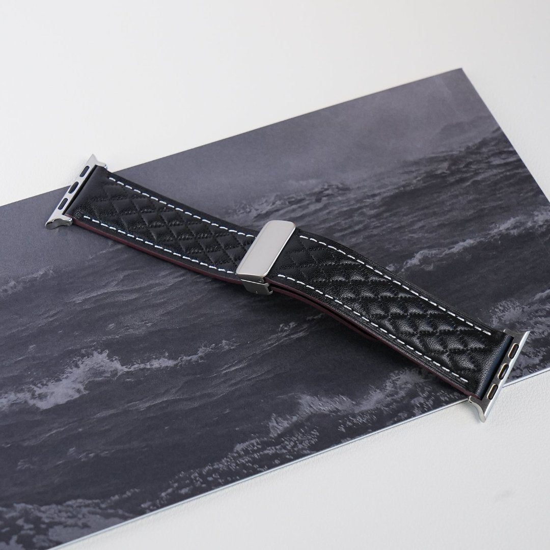 Diamond Check Leather Magnetic Strap