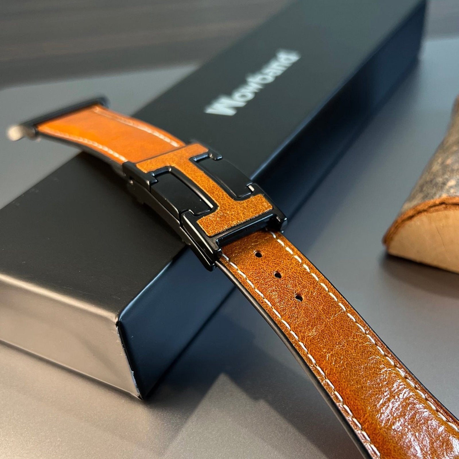 Elegant Business H Buckle Leather Strap For Apple Watch