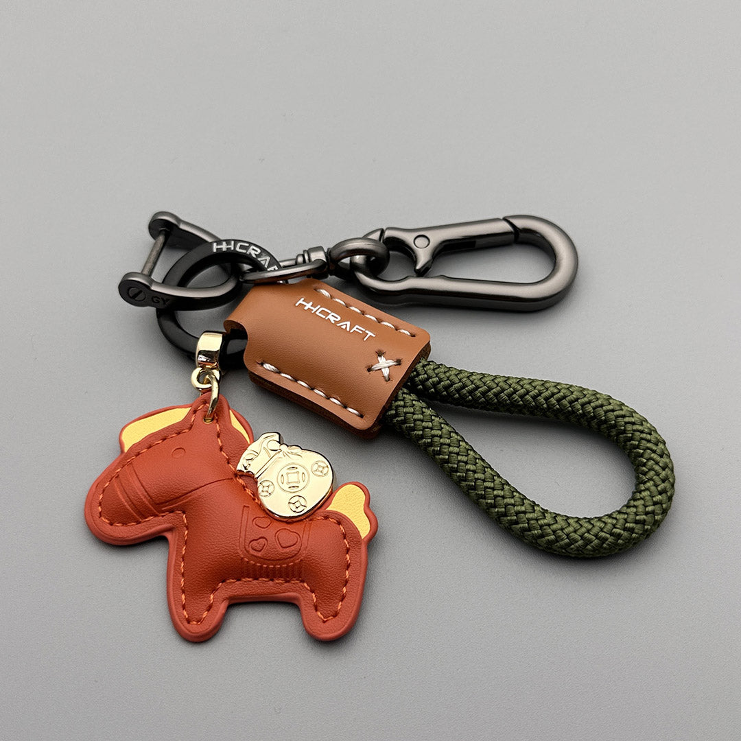 Handmade Cowhide Pony Pendant Keychain